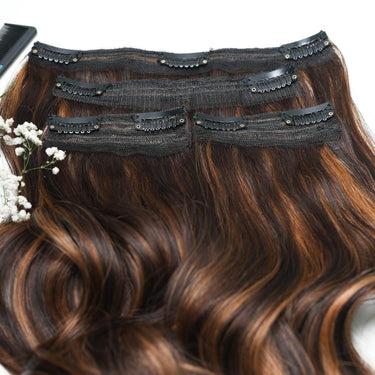 Dark Brown With Highlights  – Classic Hair - CLIP In Extensions