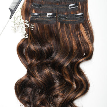 Dark Brown With Highlights  – Classic Hair - CLIP In Extensions